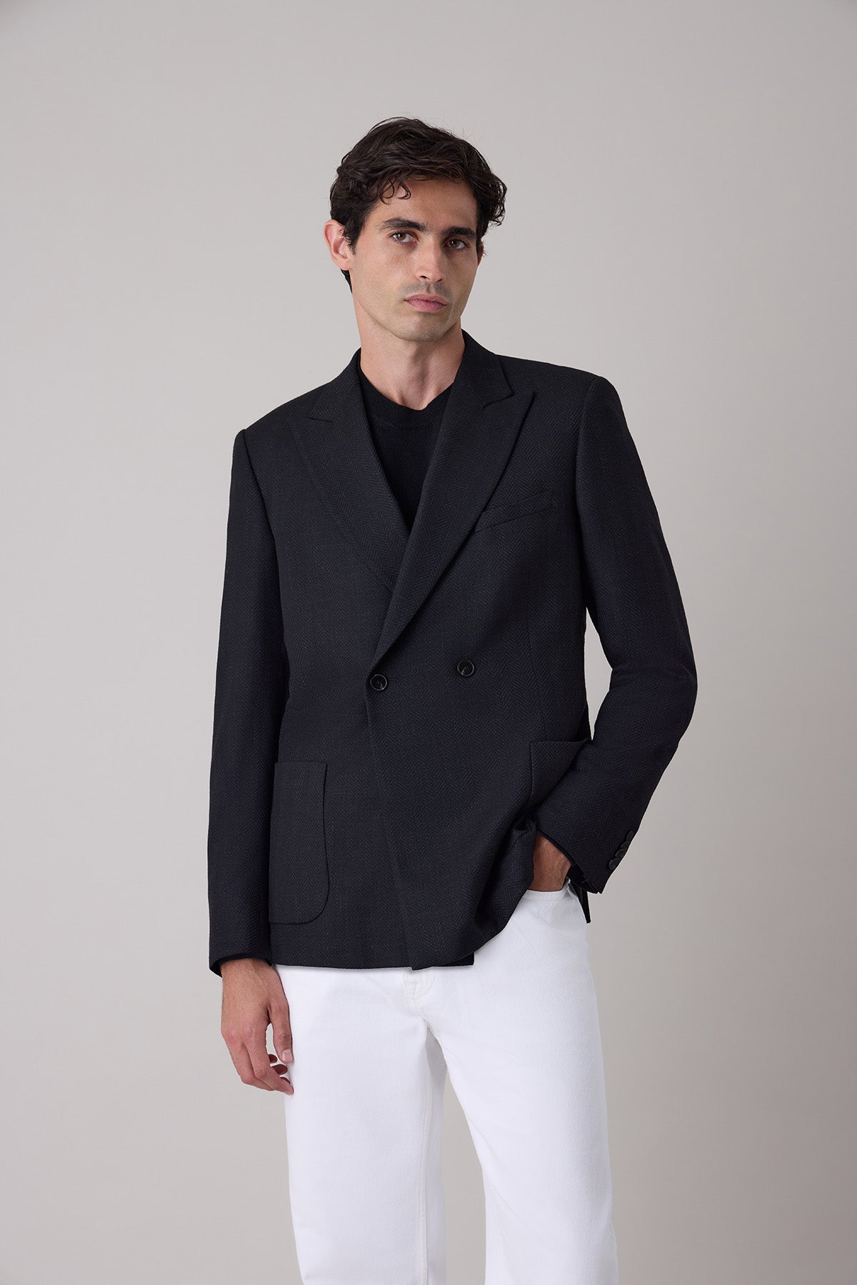 Veste blazer croisée Vidar en laine vierge et lin