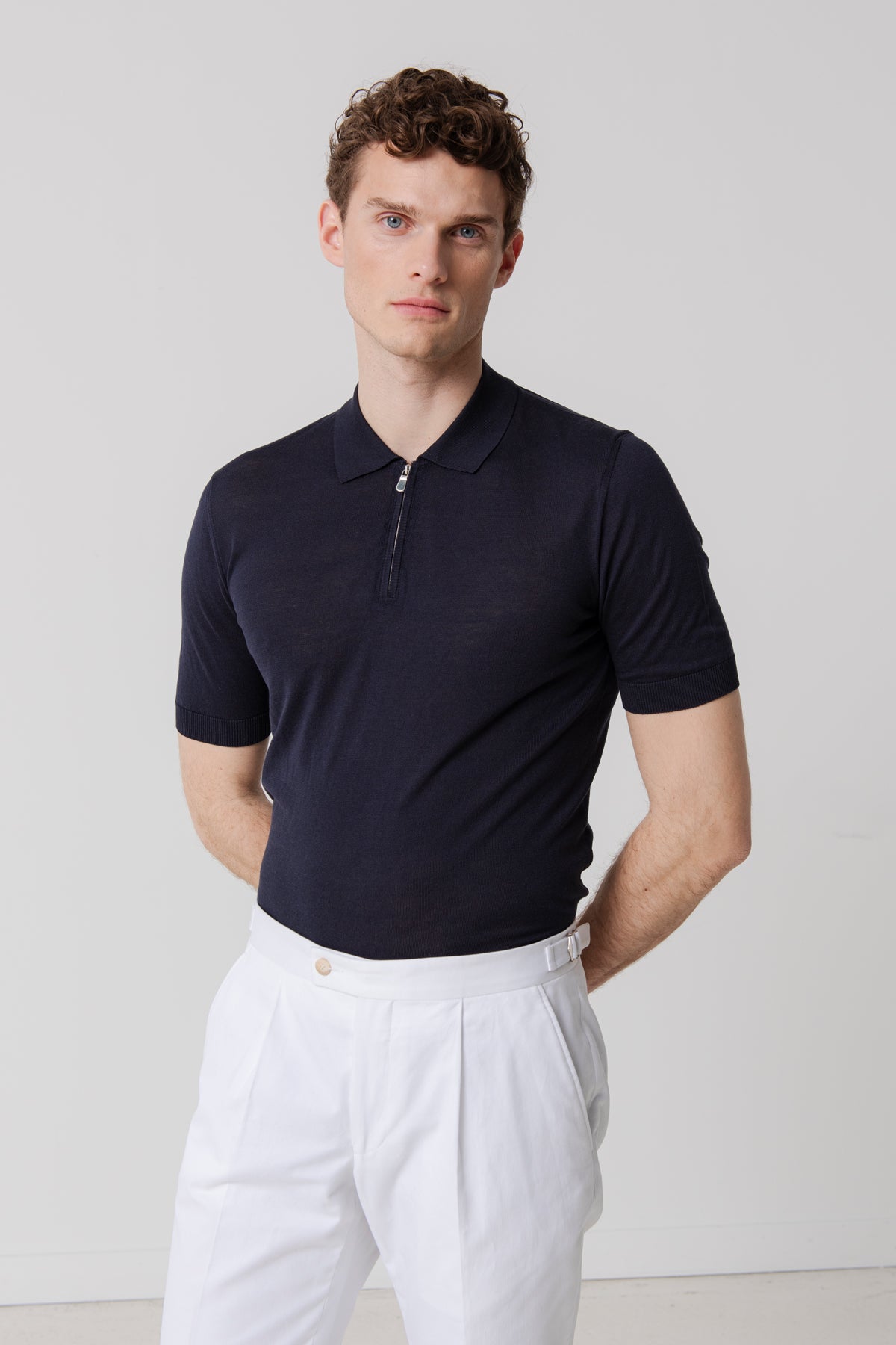 Polo Nico marine en coton et soie