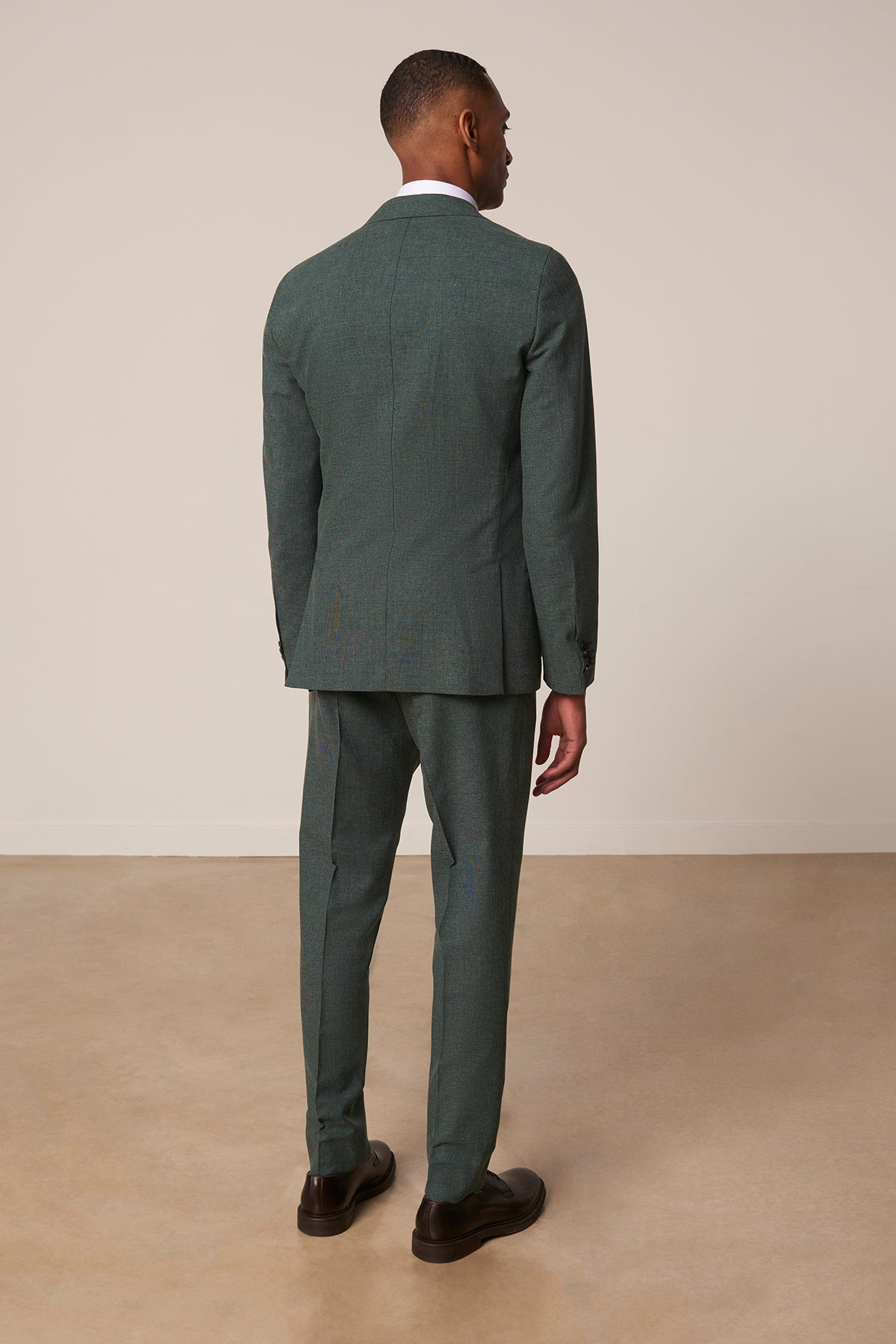 Battlo straight suit in virgin wool, cotton, and silk