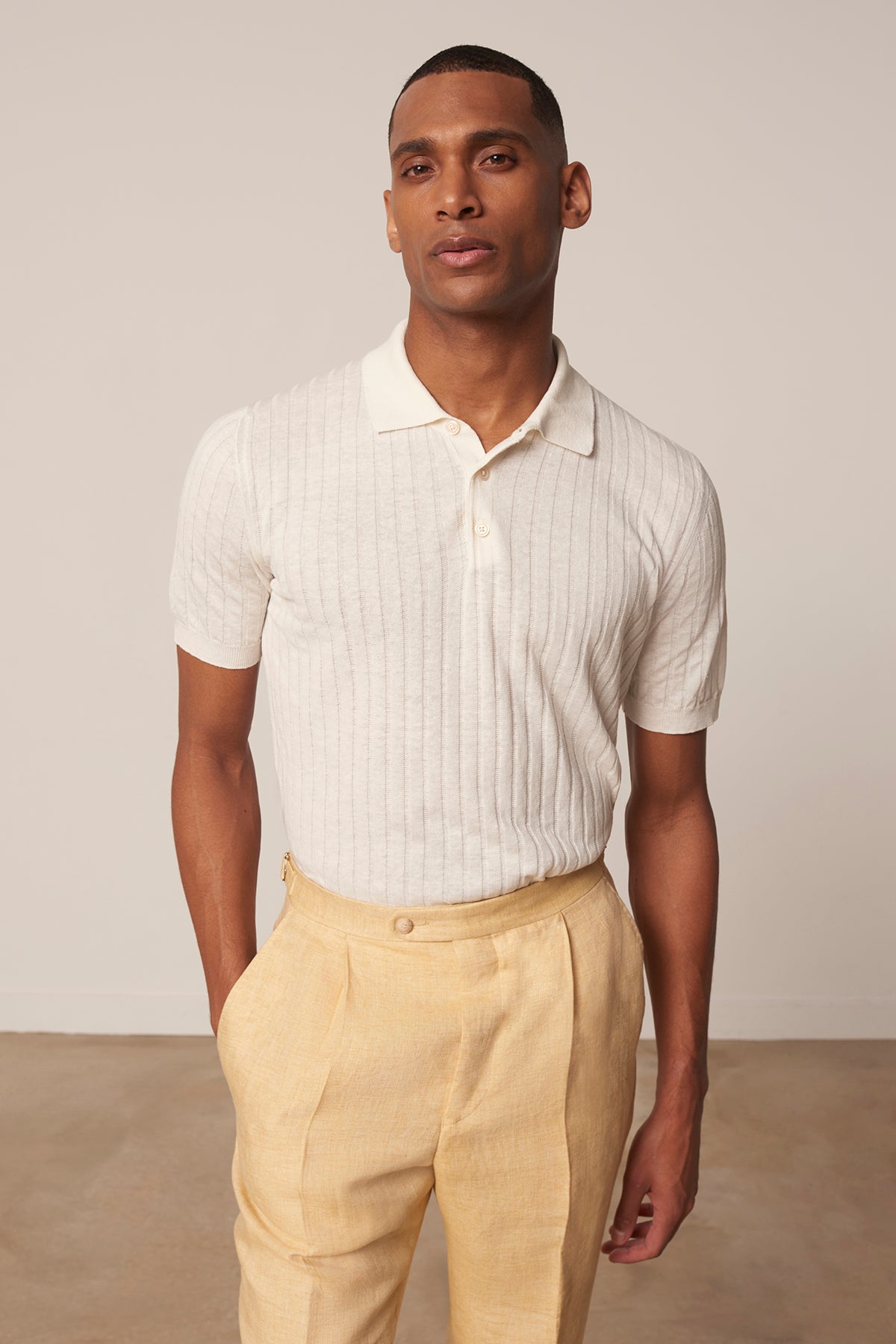 Polo Alvaro en coton et lin blanc