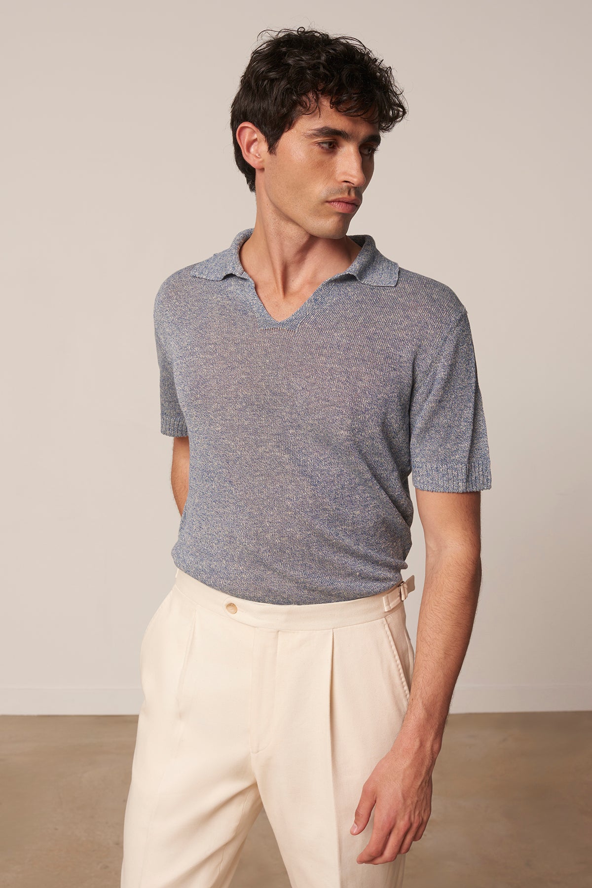 Polo Lorca en lin et coton bleu