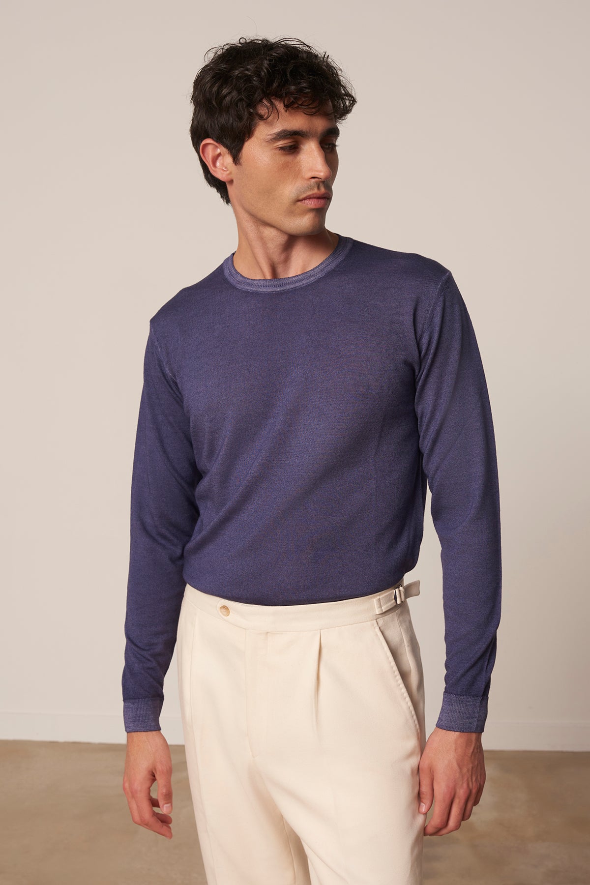 Pull col rond Pedro en laine mérinos bleu