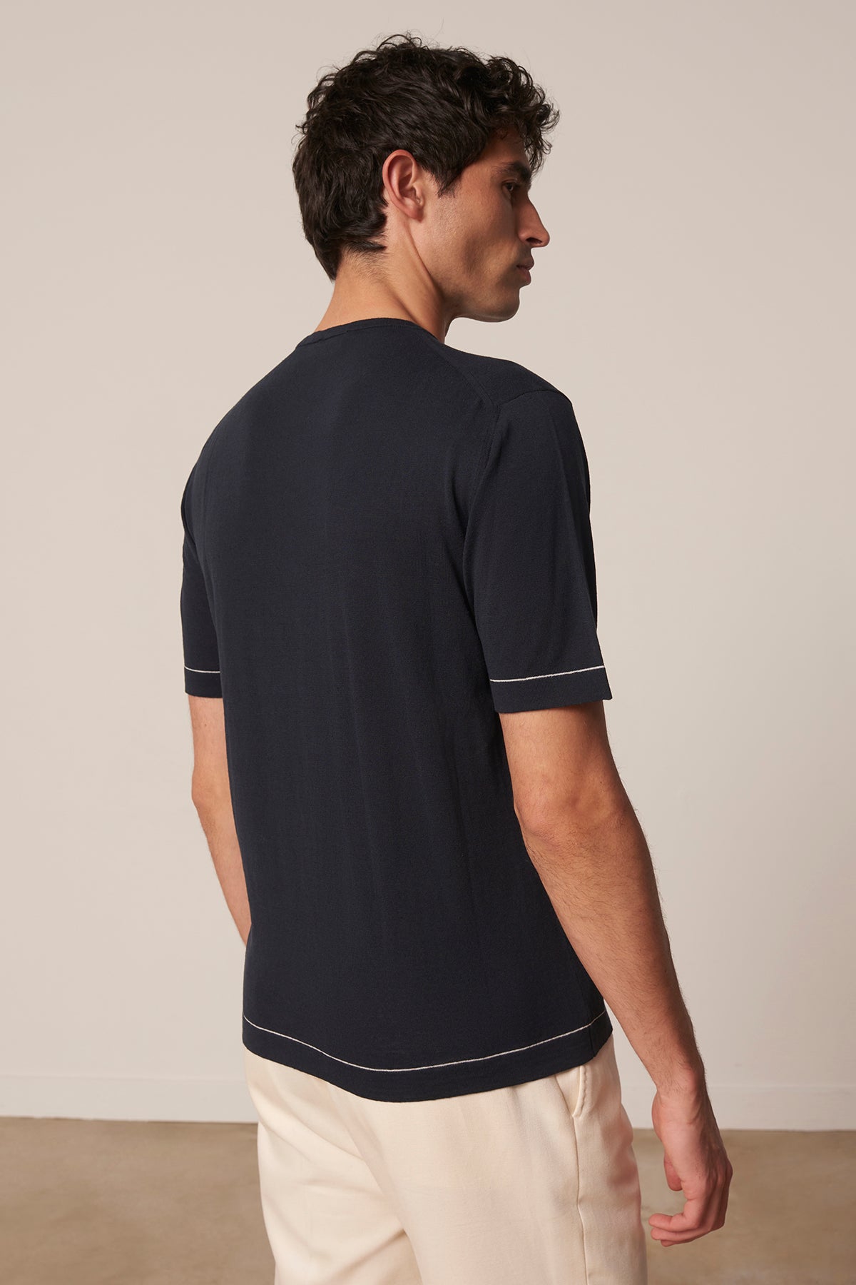 Diego navy cotton and linen T-shirt