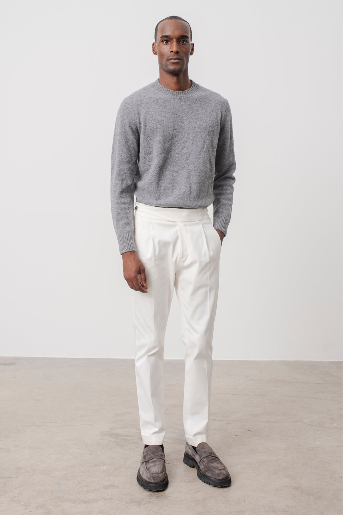 Pull col rond Scott gris moyen en laine mérinos