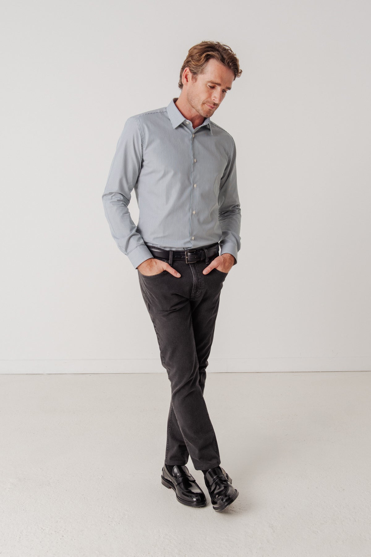 Slim Pipeline Green Shirt with French Collar