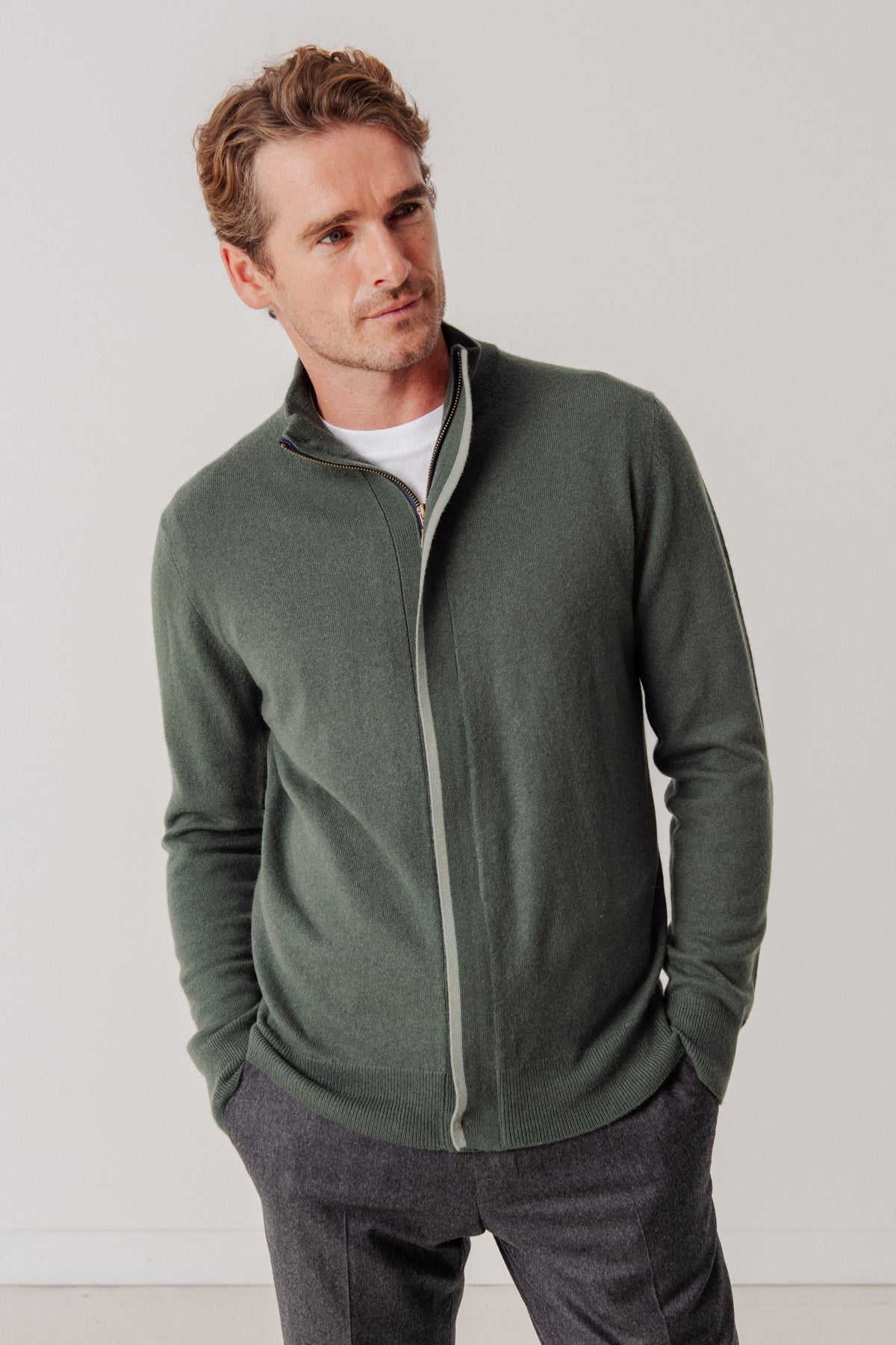 Cardigan Philip en laine et cachemire vert