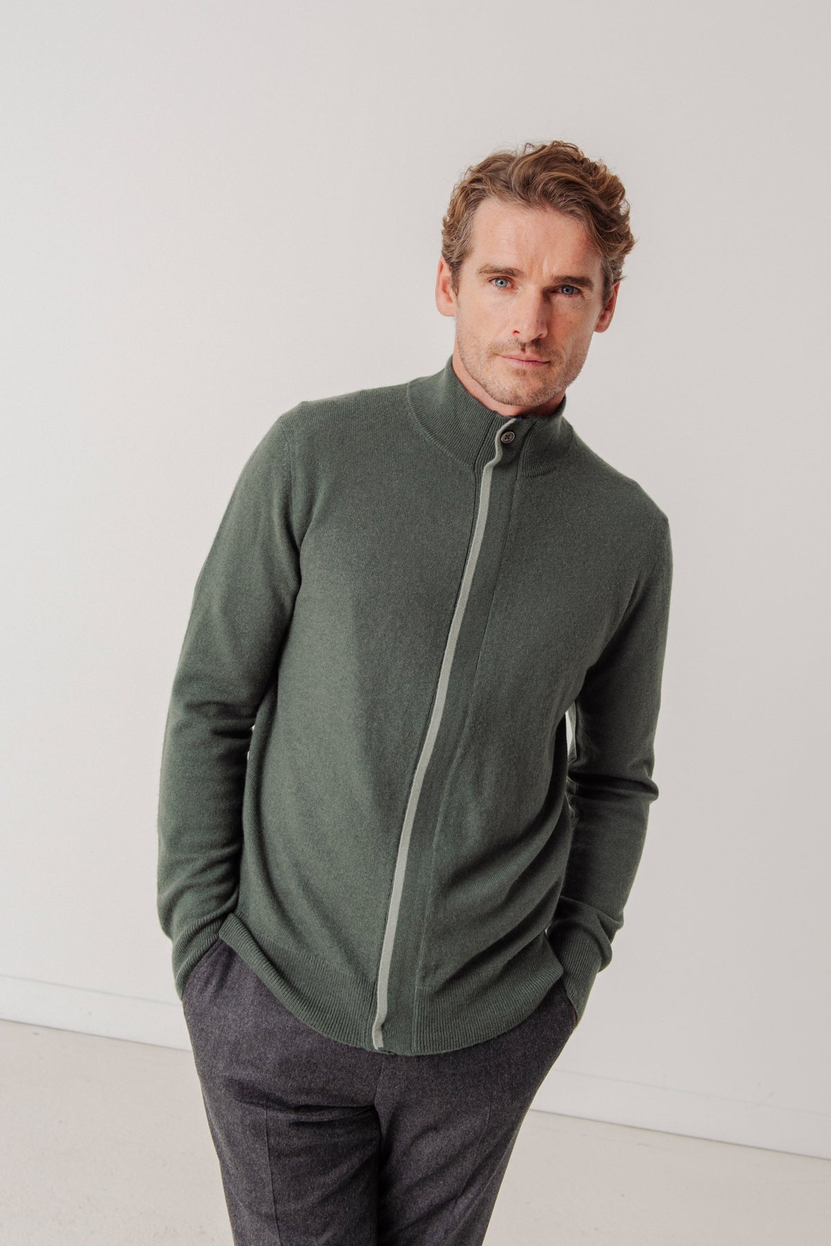 Cardigan Philip en laine et cachemire vert