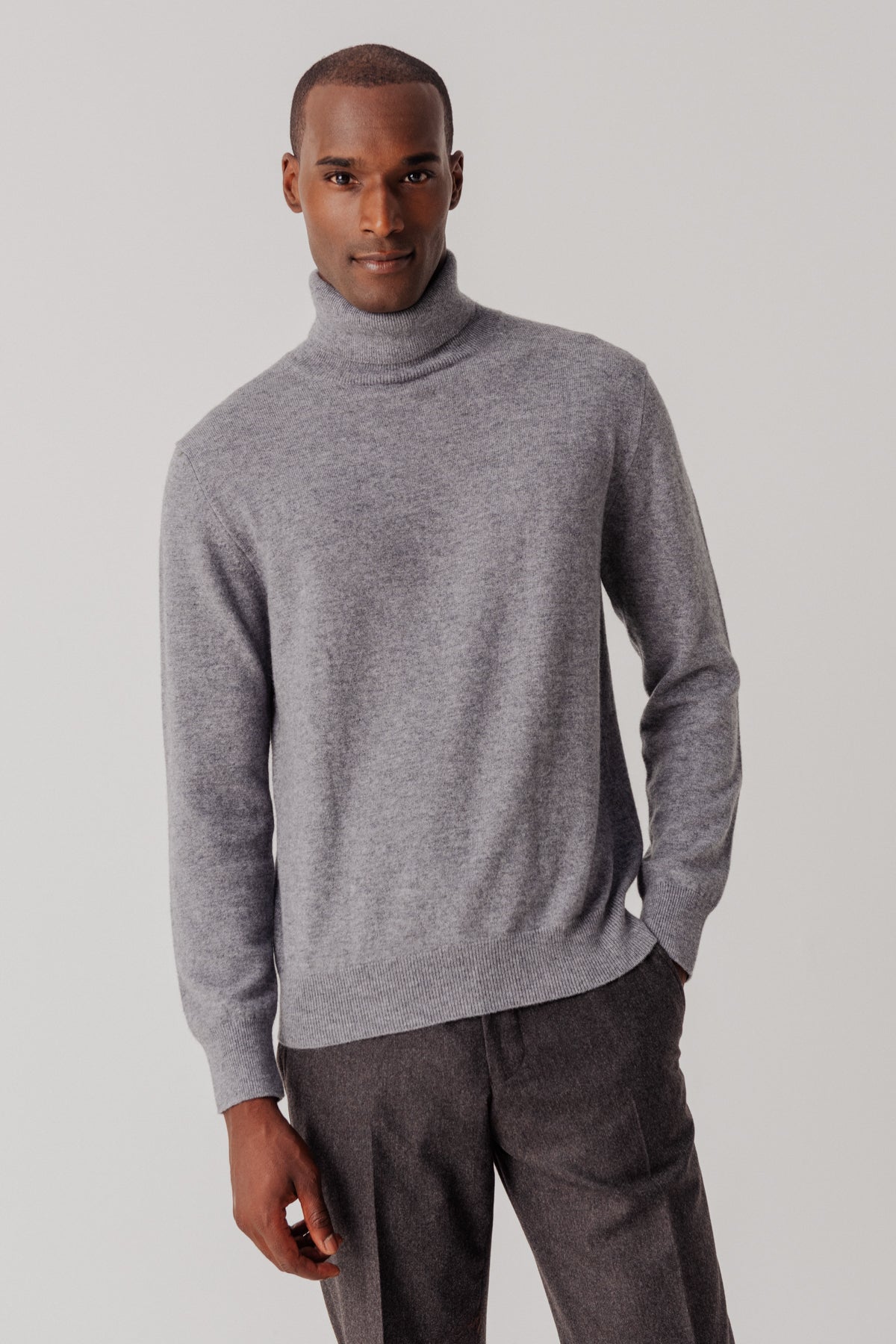 Pull col roulé Andrew en laine et cachemire gris