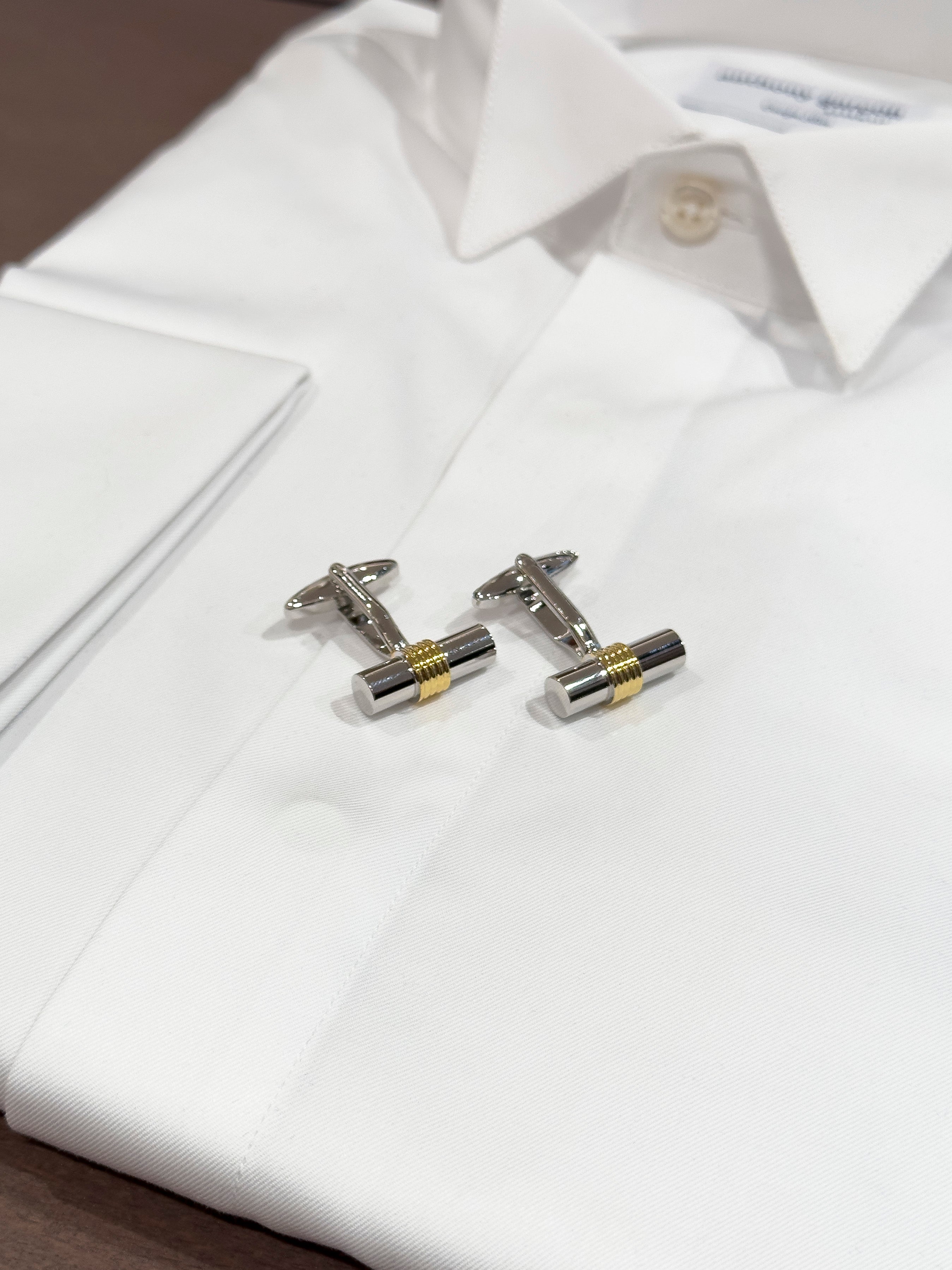 Boutons de manchette Cylindre Argenté détail doré