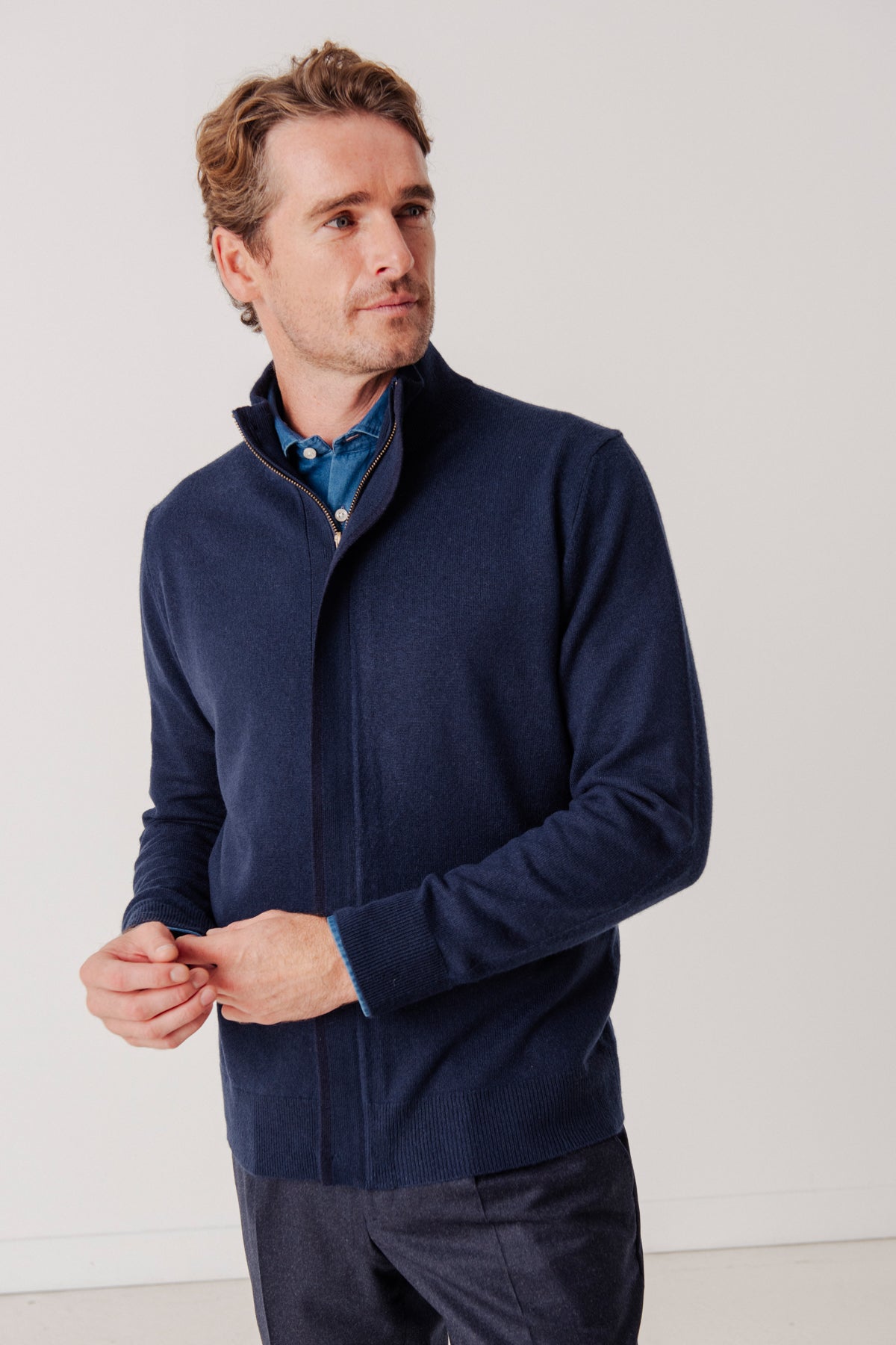 Cardigan Philip en laine et cachemire bleu