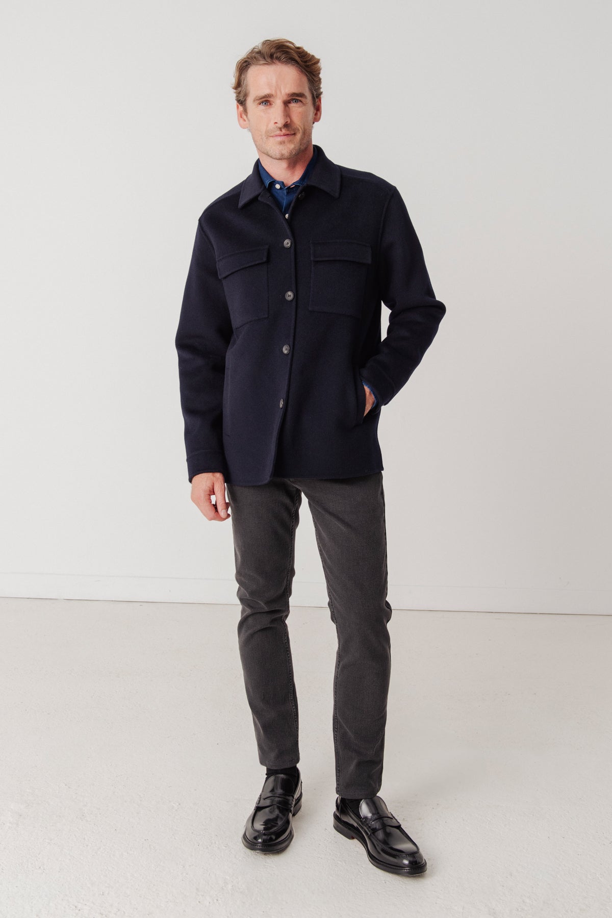 Surchemise Warren en laine et cachemire marine