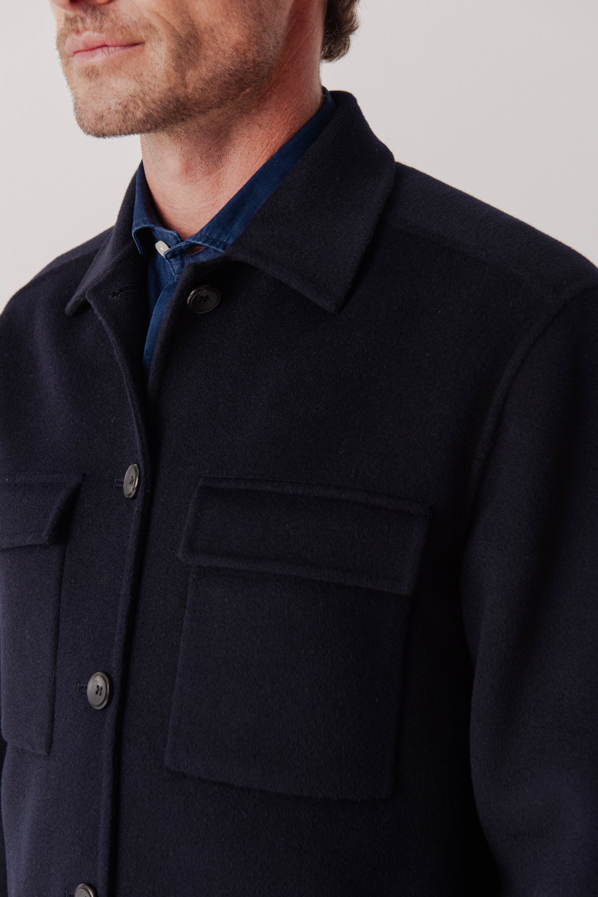 Surchemise Warren en laine et cachemire marine