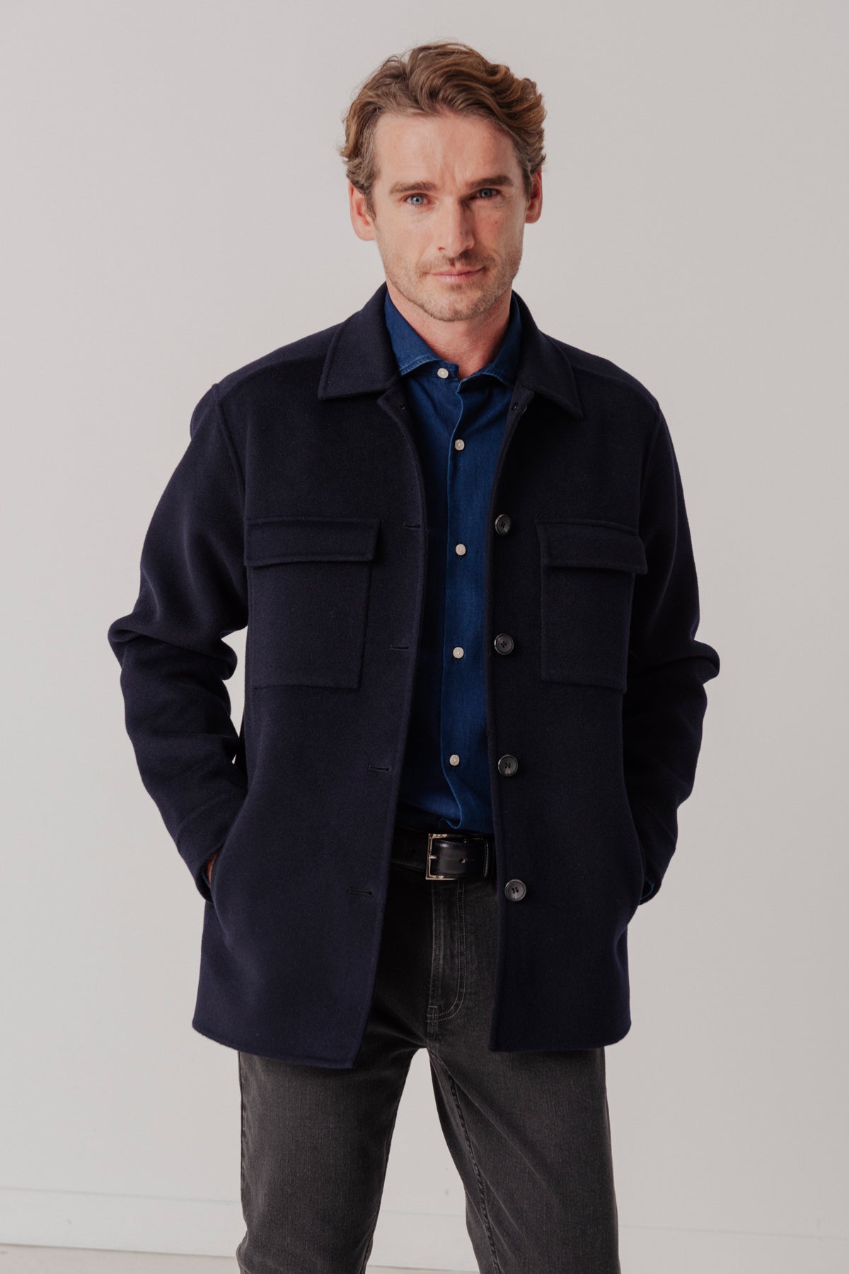 Surchemise Warren en laine et cachemire marine