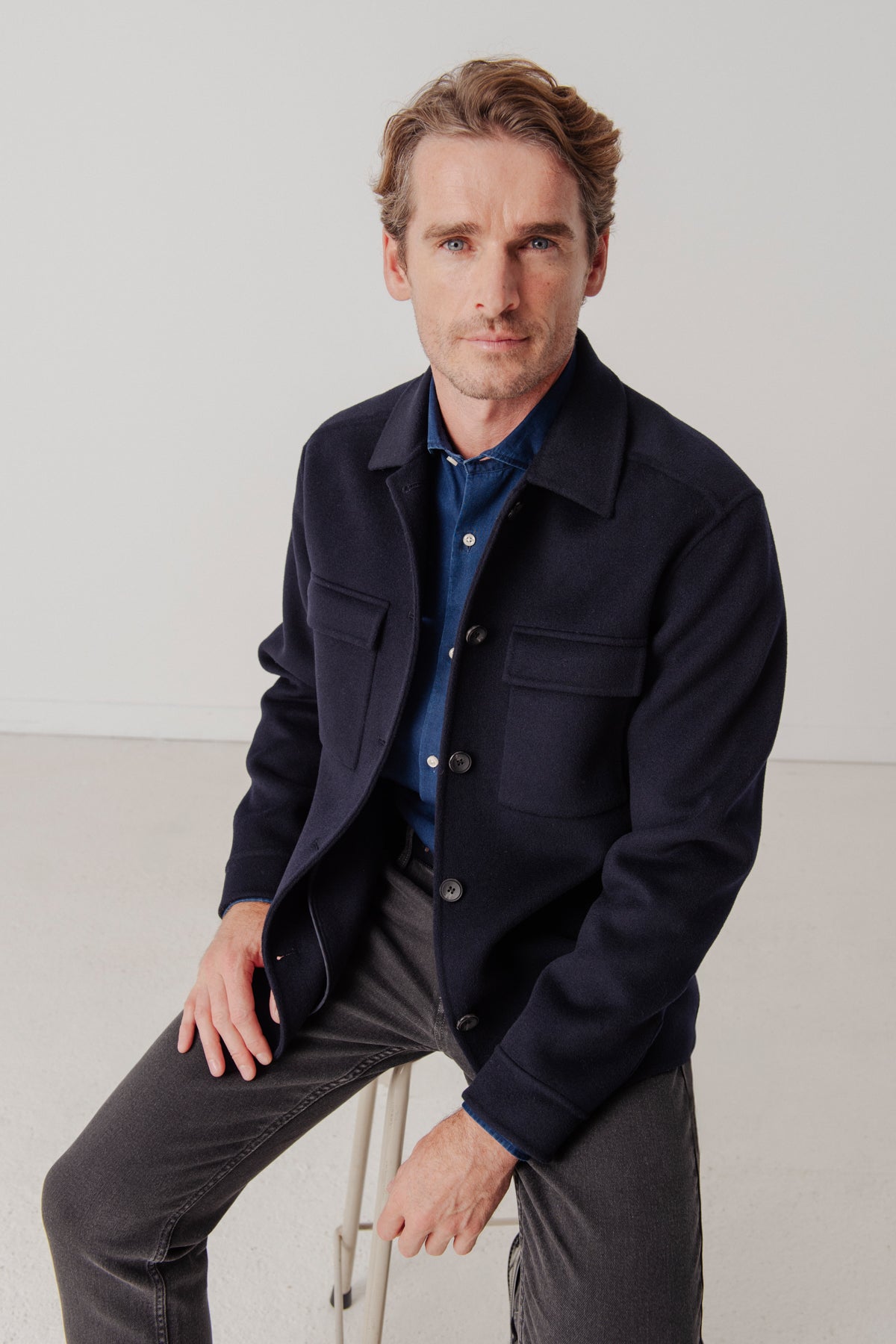 Surchemise Warren en laine et cachemire marine