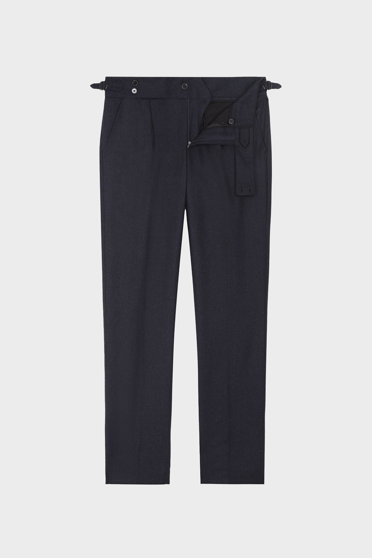 William double-breasted blue-grey flannel pants