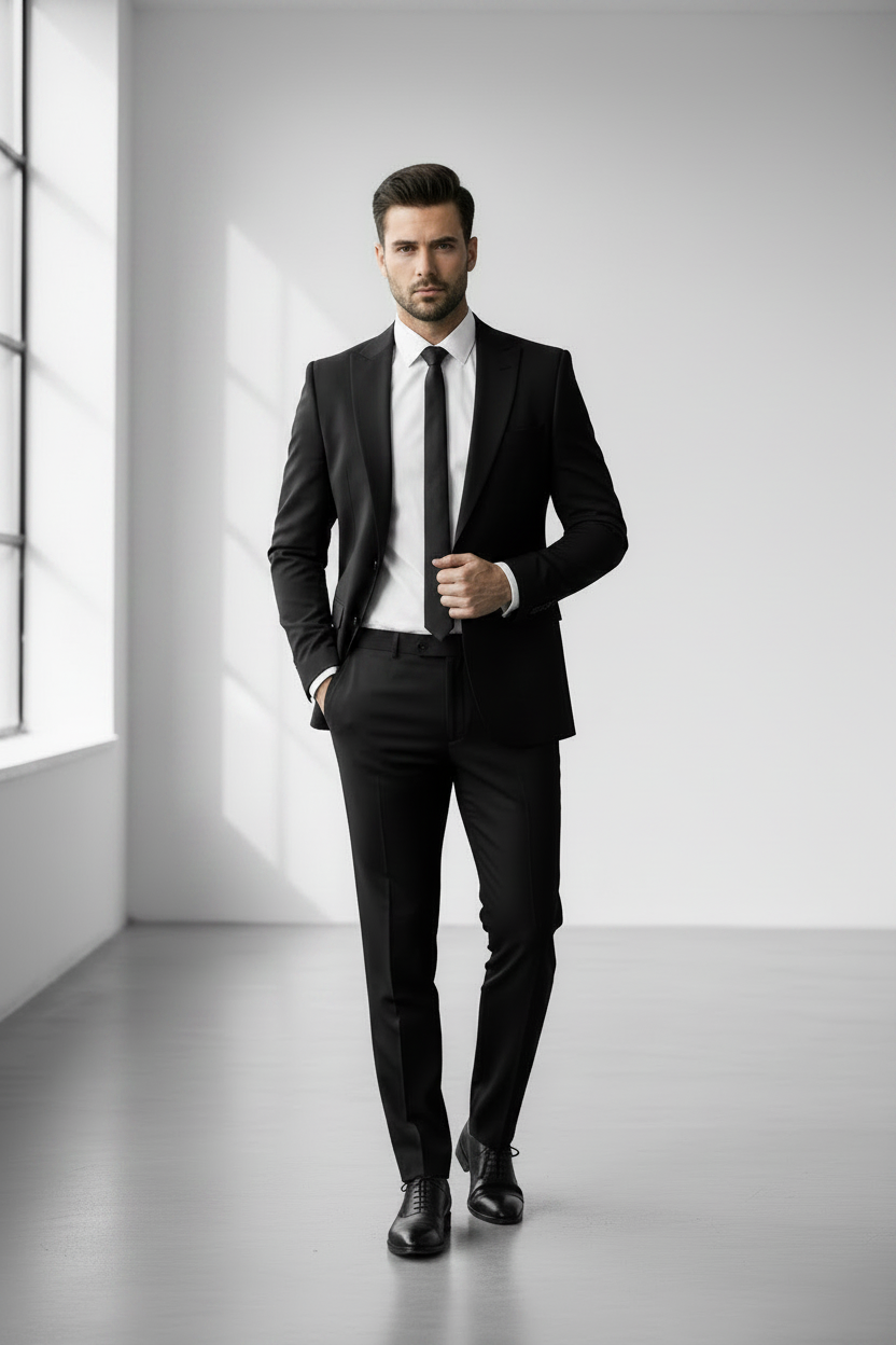costume homme noir 2 pieces