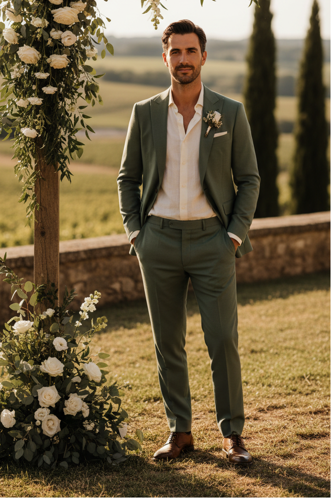 costume vert sauge mariage