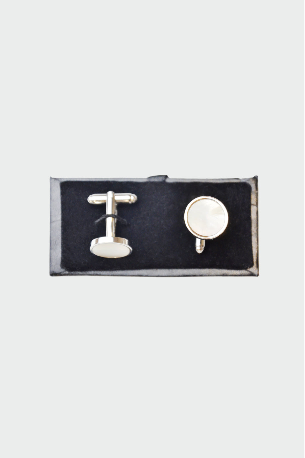 Boutons de manchette Rond Nacre et Argent