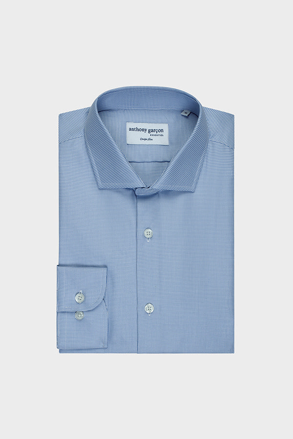 Chemise Regular Pied De Poule Bleu col français