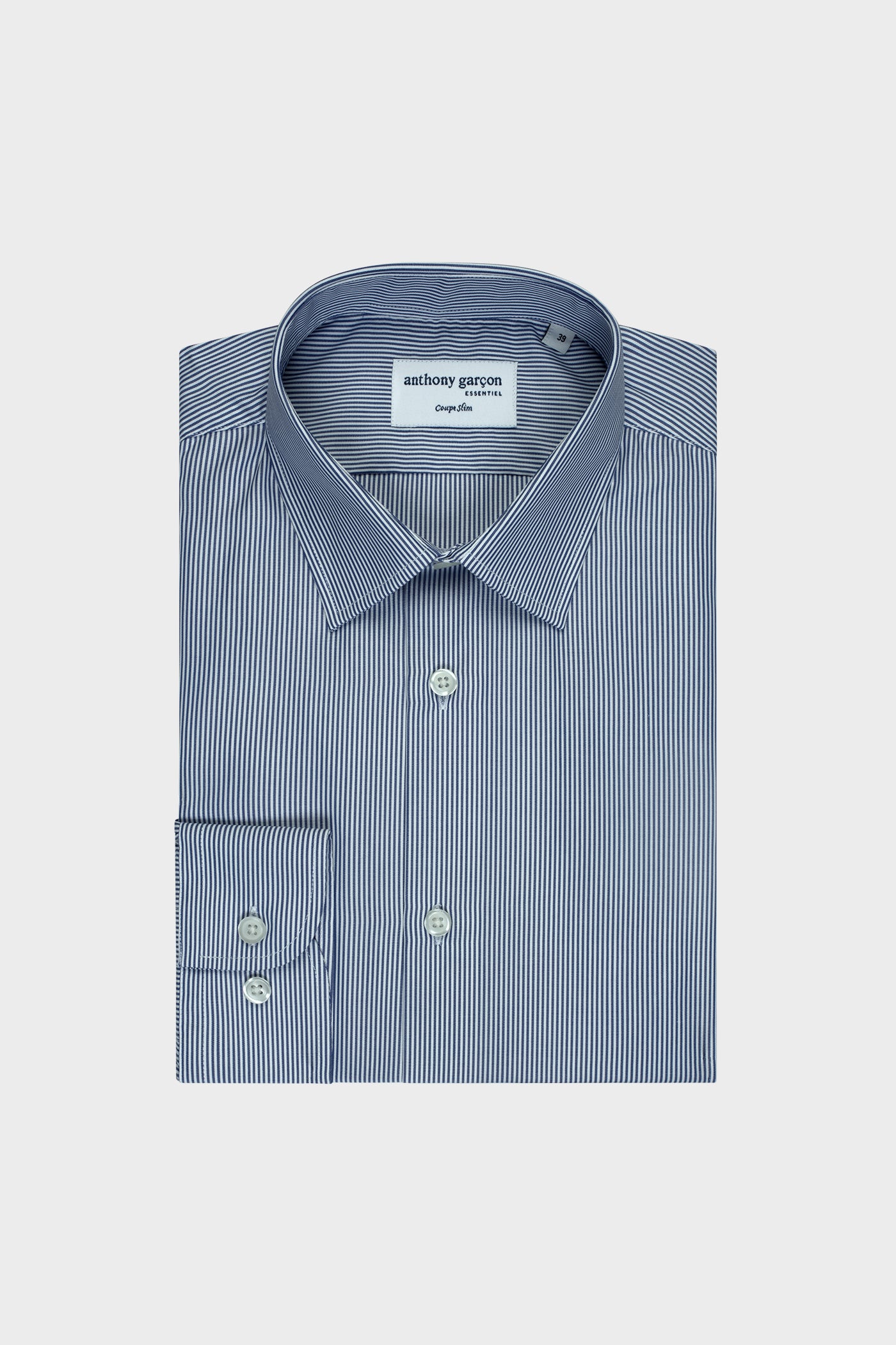 Chemise Slim Rayure Bleu foncé col français