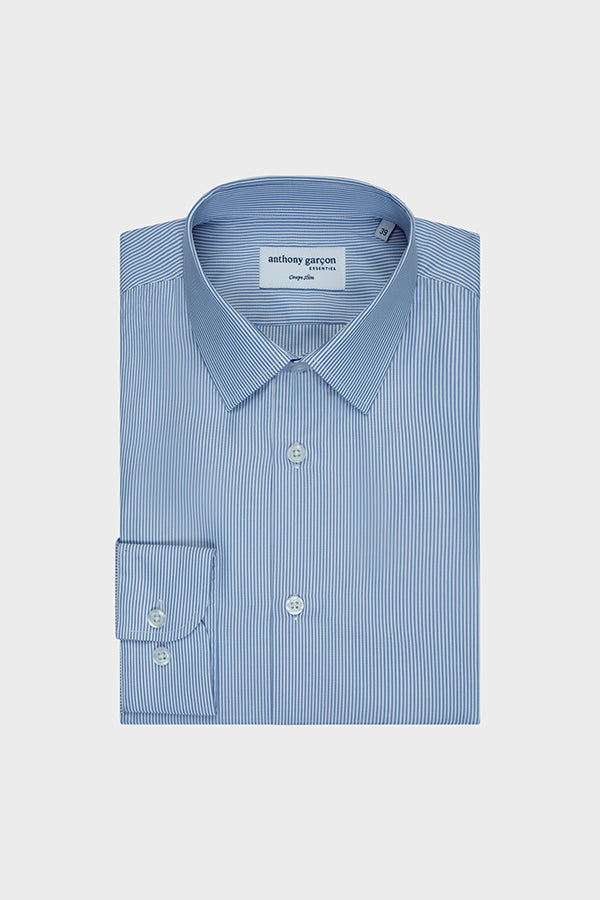 Chemise Slim Rayure bleu col francais