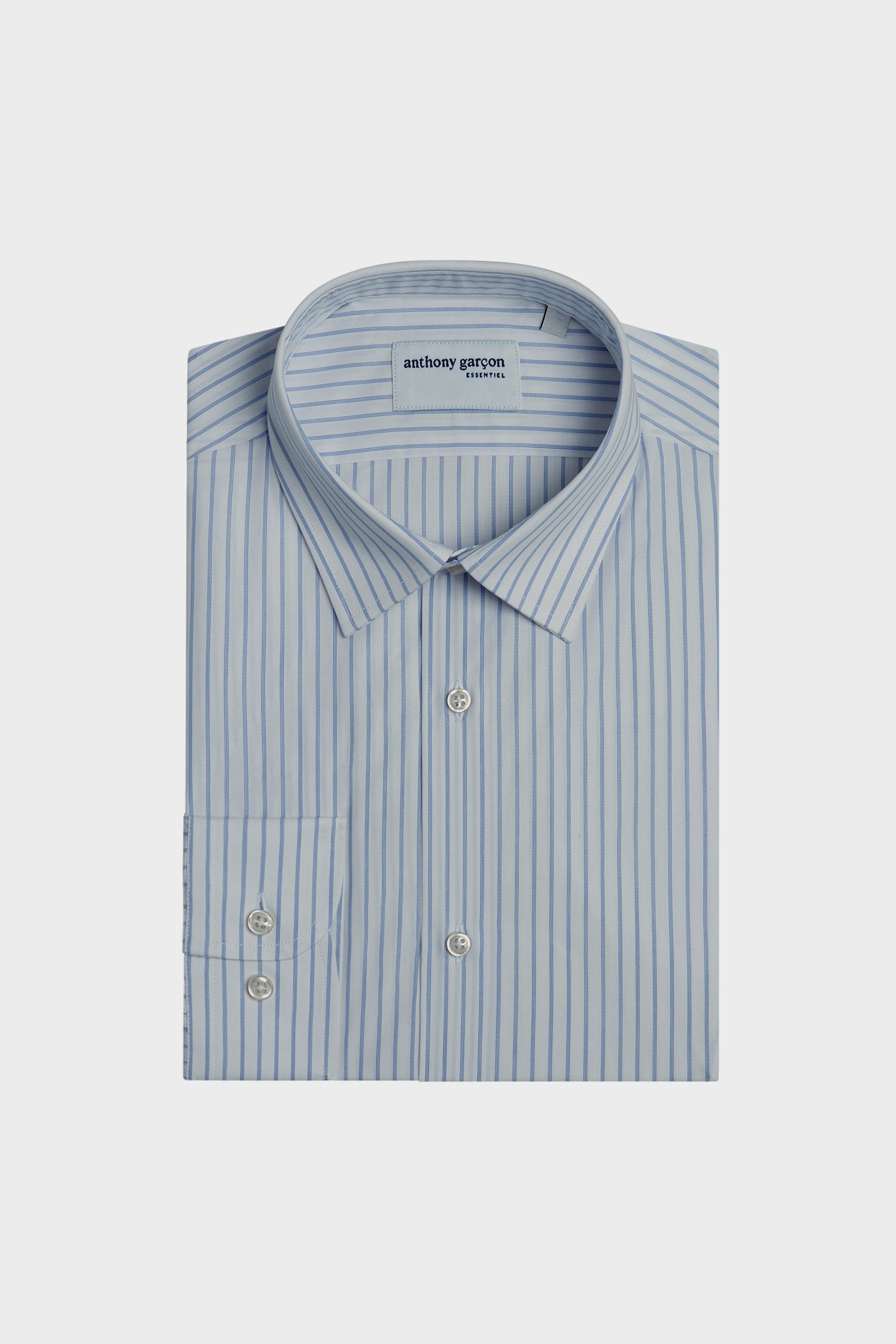 Chemise Slim Tri Raye Bleu col français