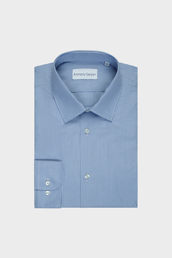 Chemise Slim Vichy Bleu col français