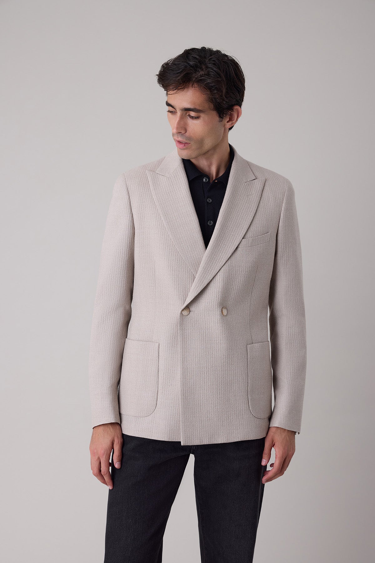 Veste blazer croisée Nival en laine vierge et soie