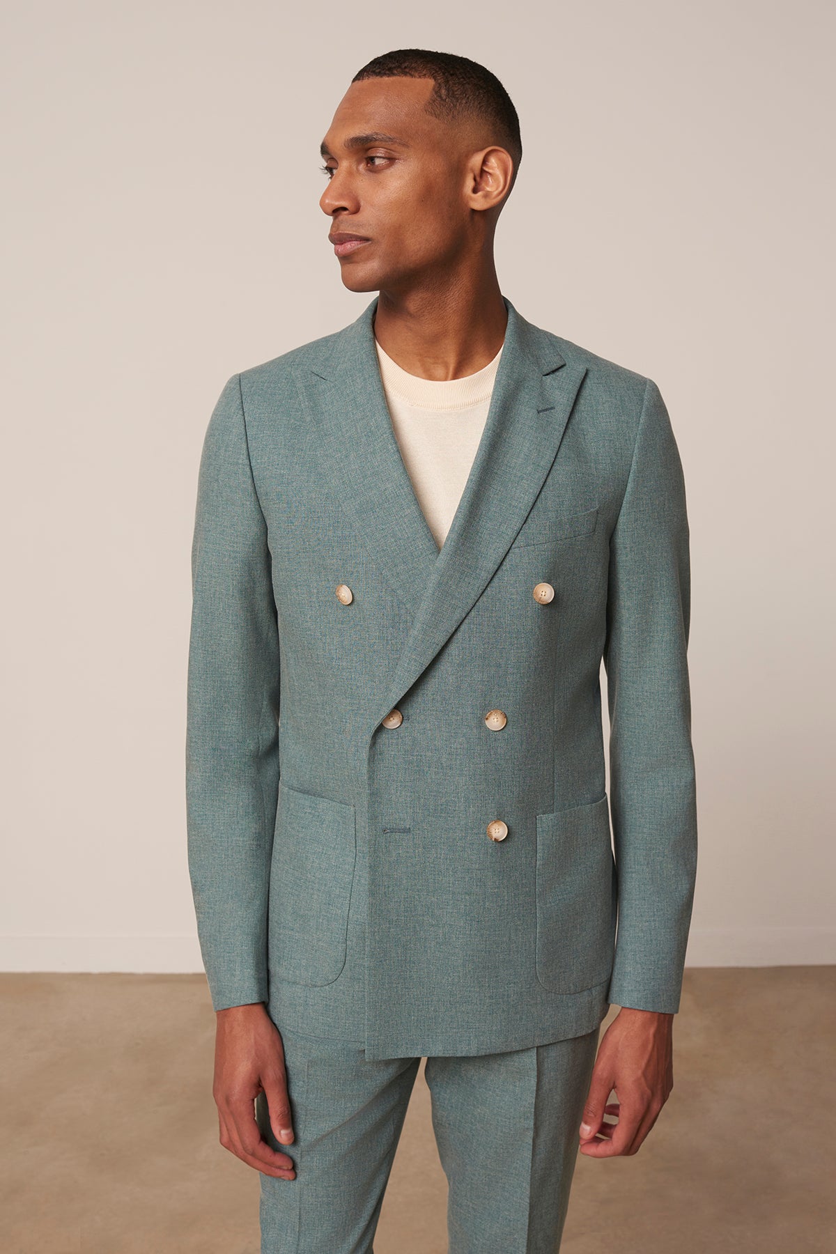 Costume croisé Aragon en laine coton et soie