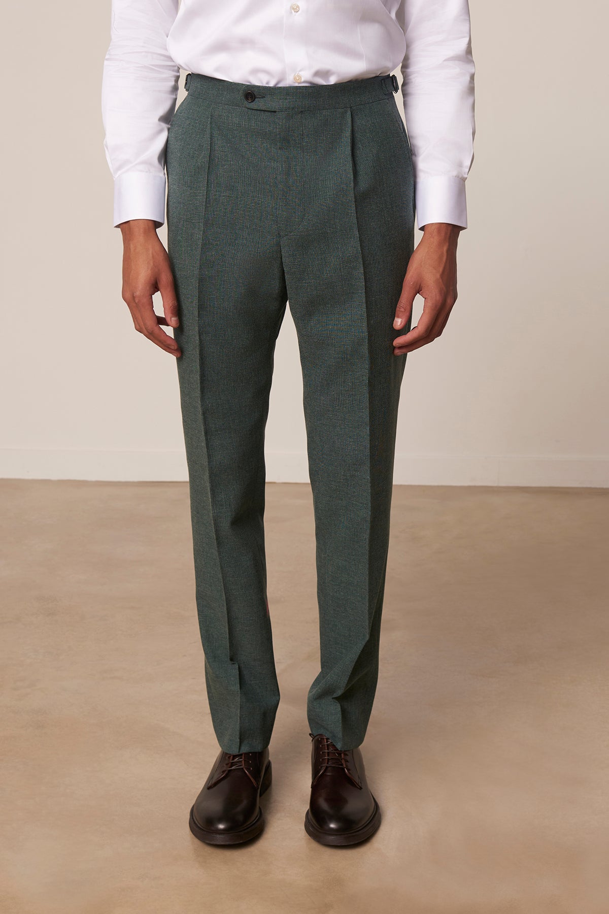 Battlo straight suit in virgin wool, cotton, and silk