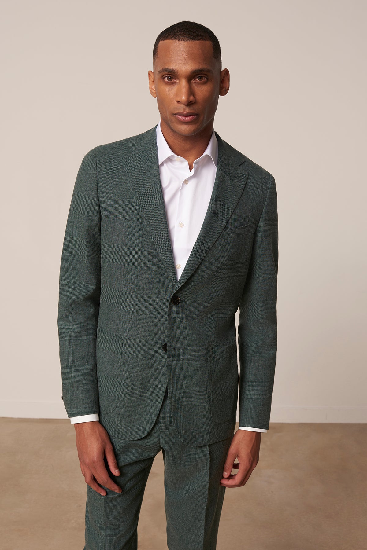 Battlo straight suit in virgin wool, cotton, and silk