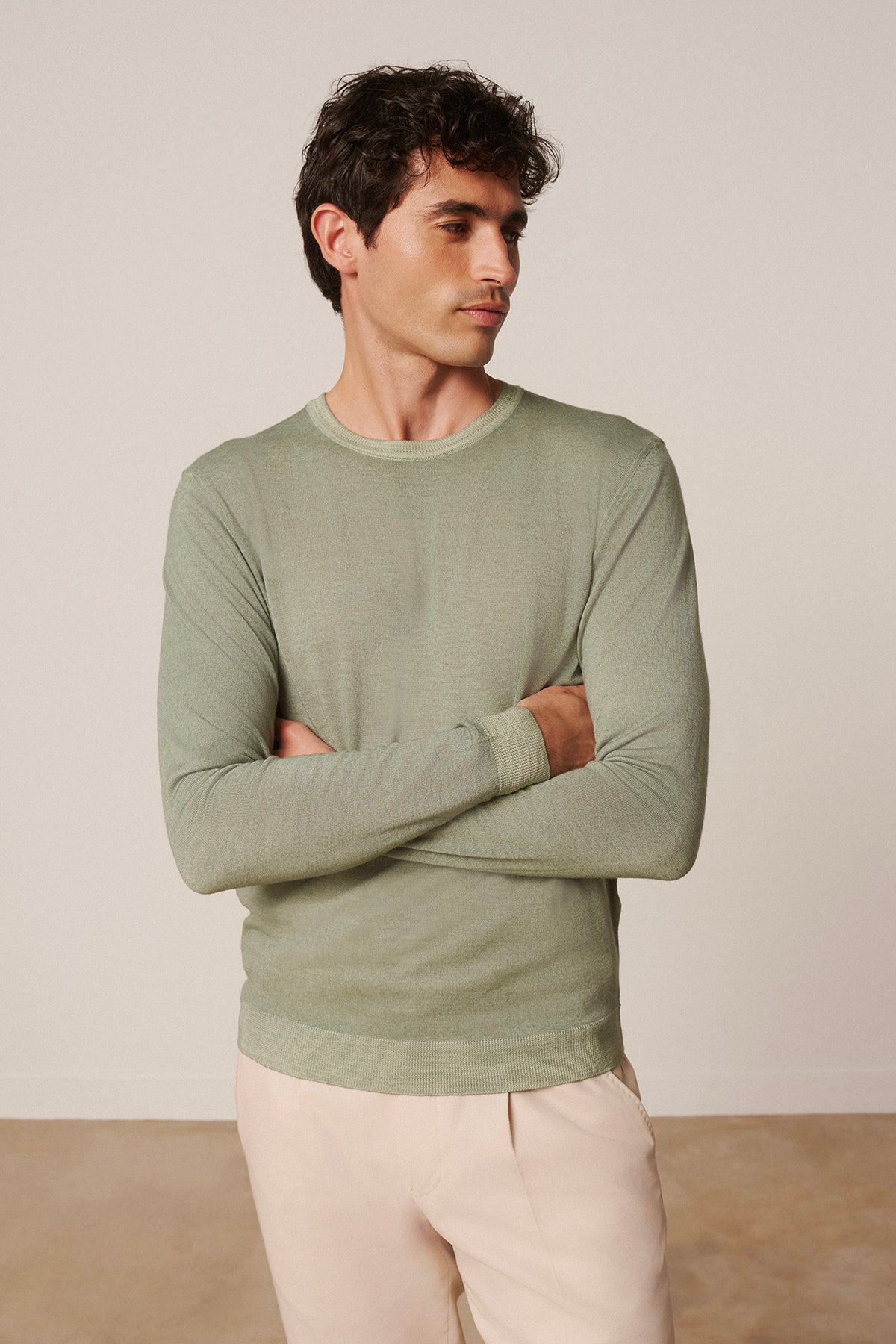 Pull col rond Pedro en merinos vert