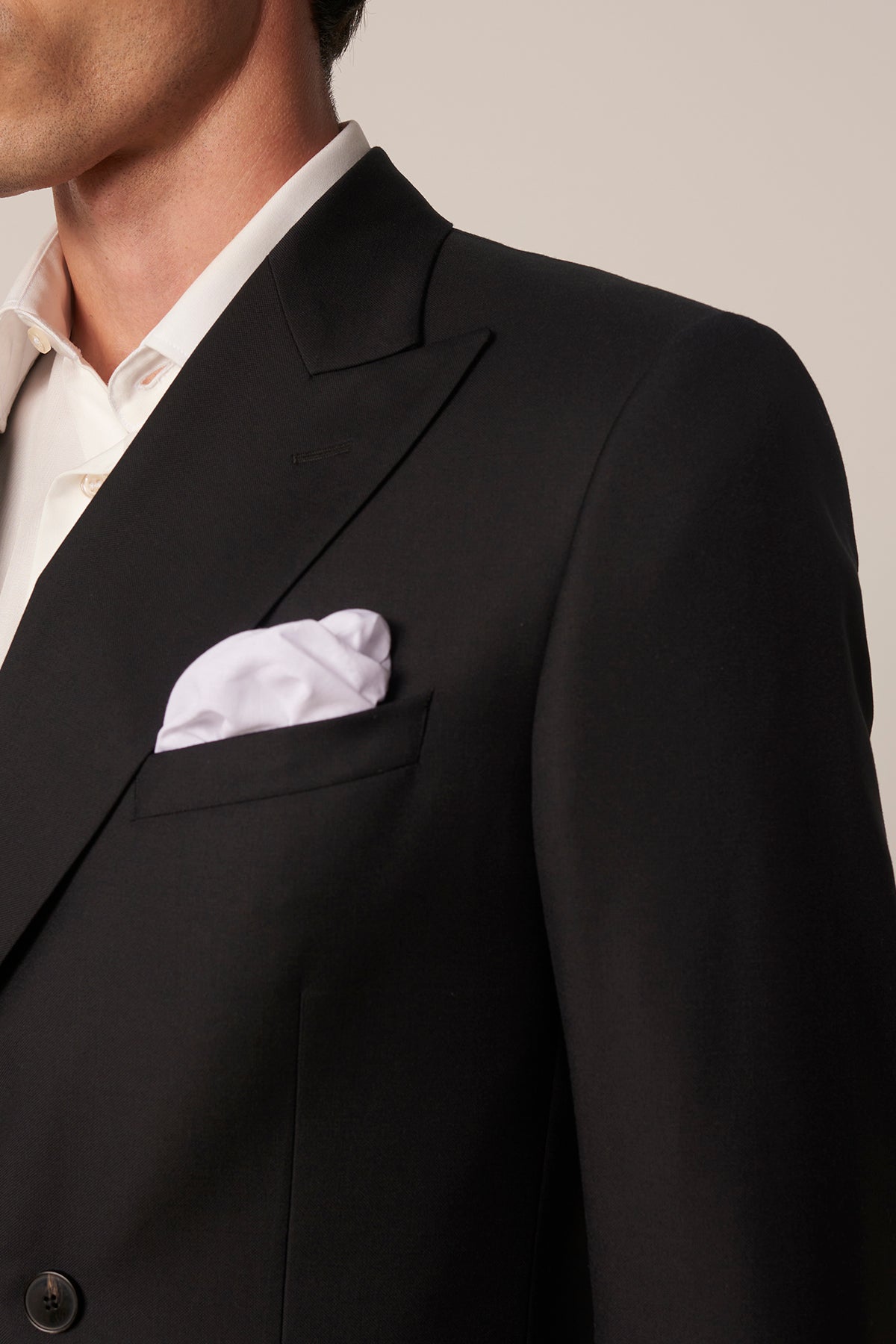 Black pinstripe virgin wool double-breasted suit