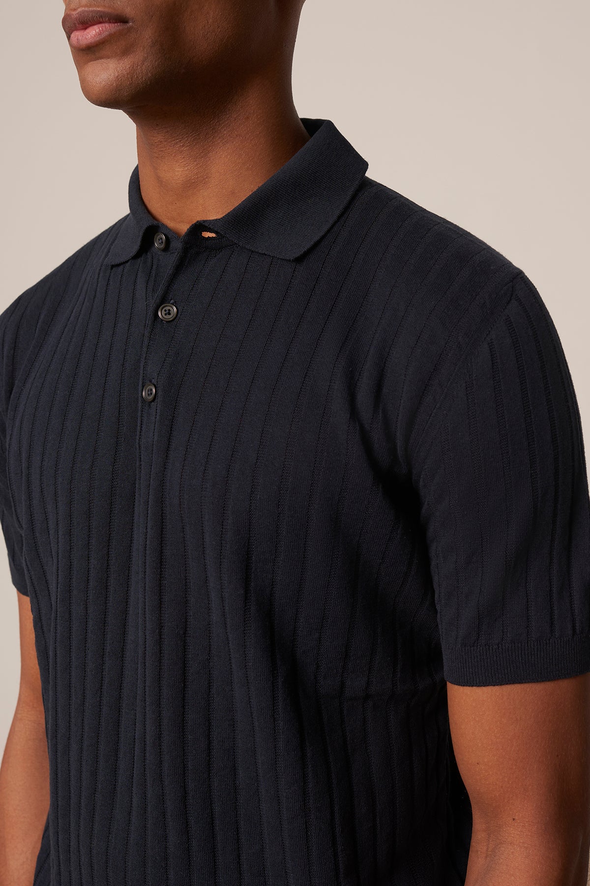 Alvaro navy cotton and linen polo shirt