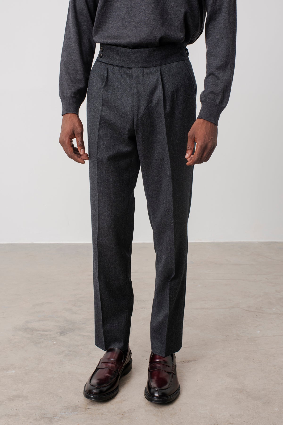 Pantalon en laine Charles double boucle anthracite