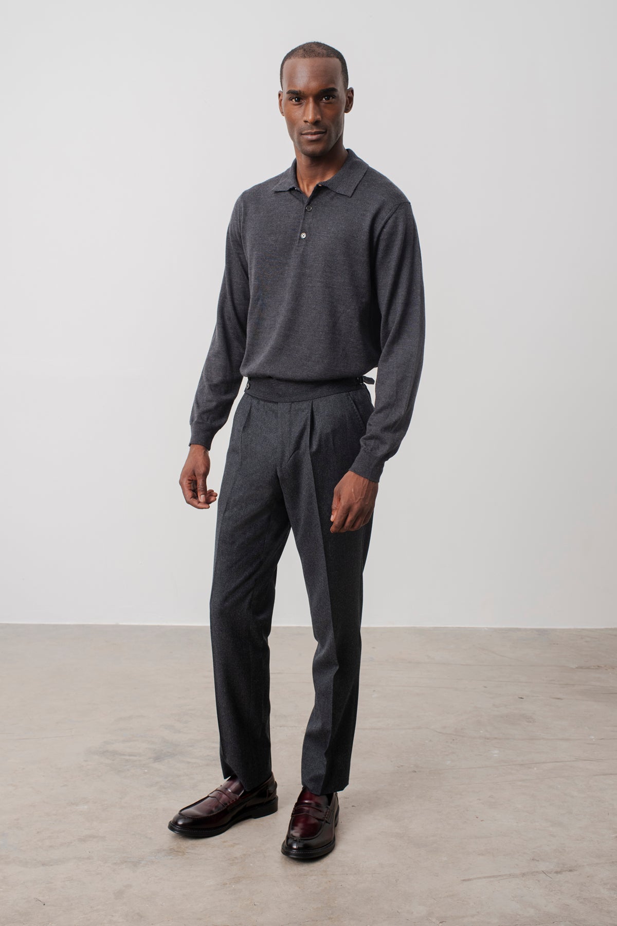 Pantalon en laine Charles double boucle anthracite