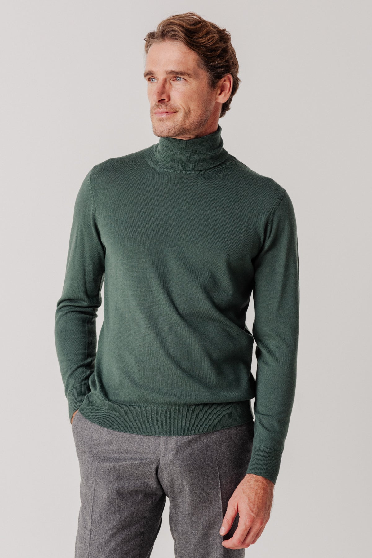 Pull col roulé Archibald en laine mérinos vert