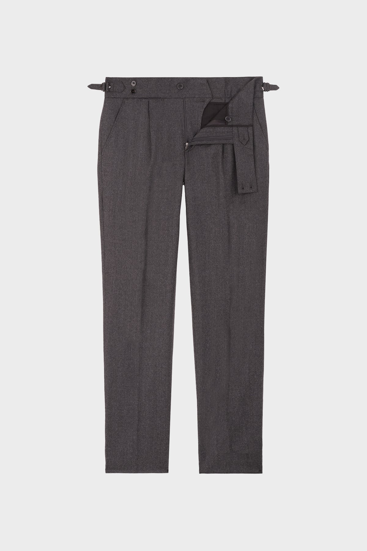 Pantalon en flanelle William double boutonnage gris foncé