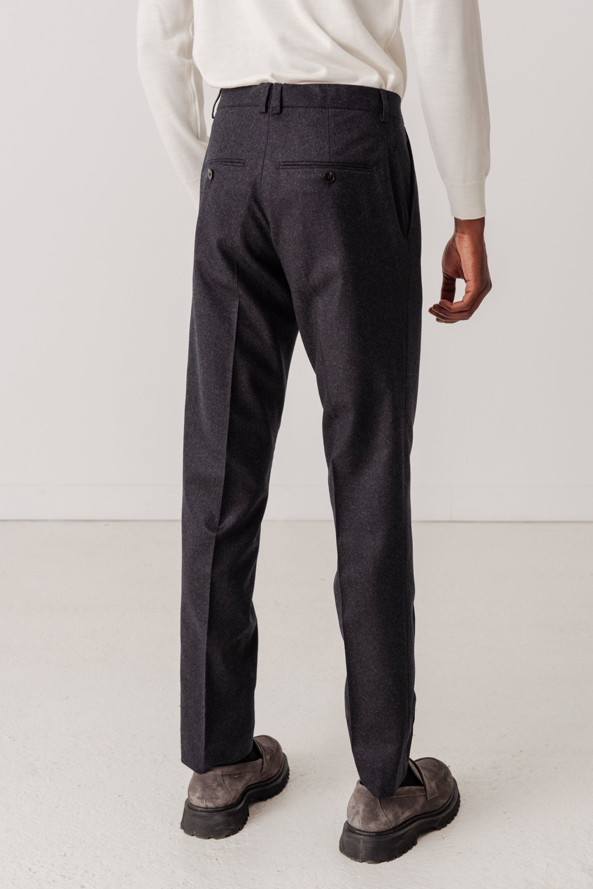 Pantalon William Simple en flanelle gris sombre