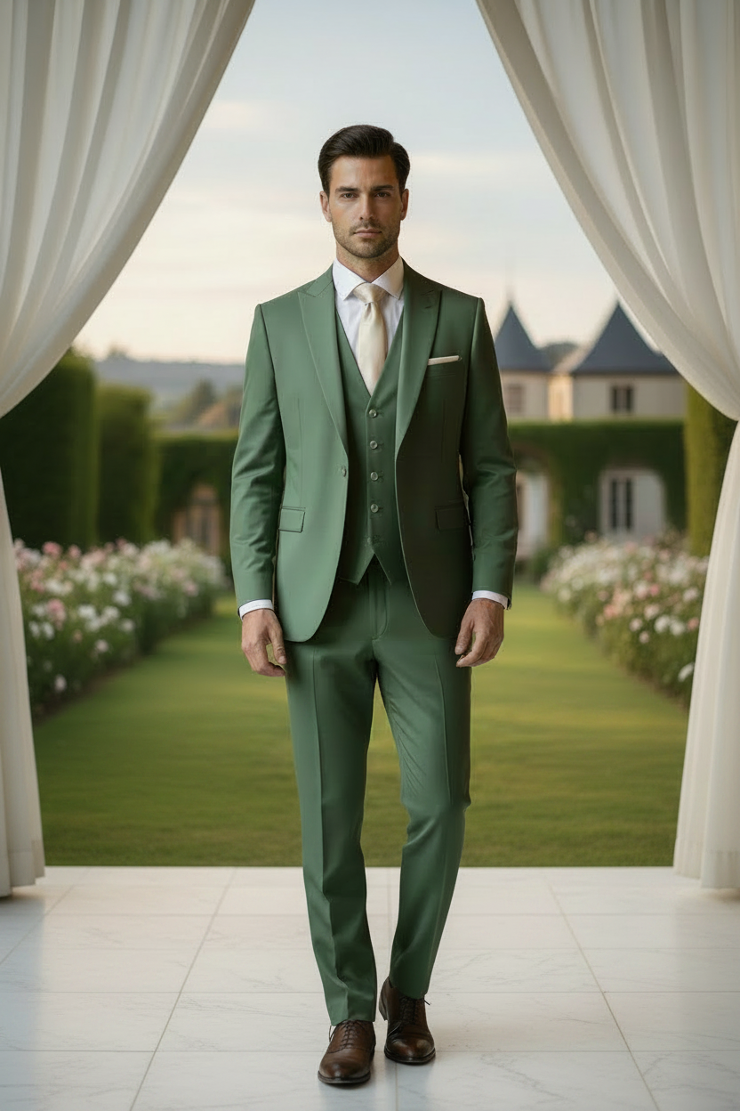 costume 3 pièces homme mariage vert sauge