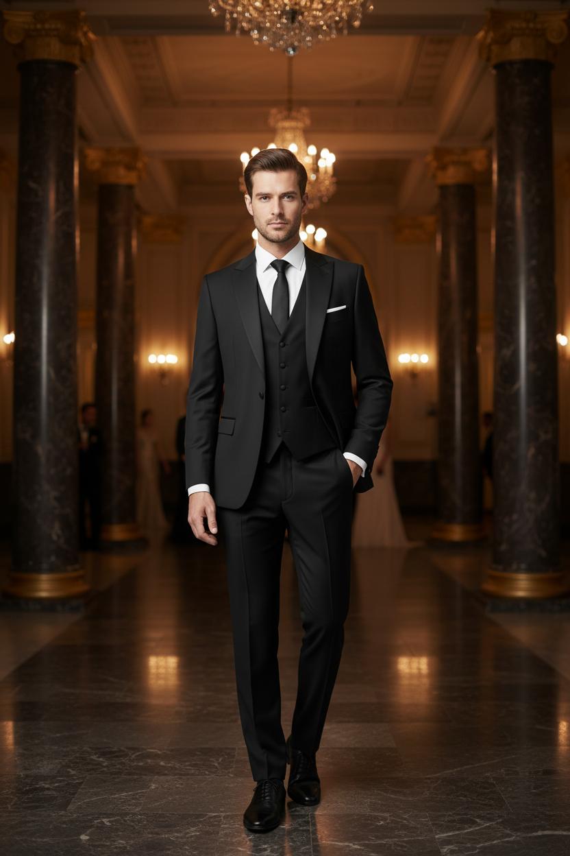 costume 3 pièces homme noir 