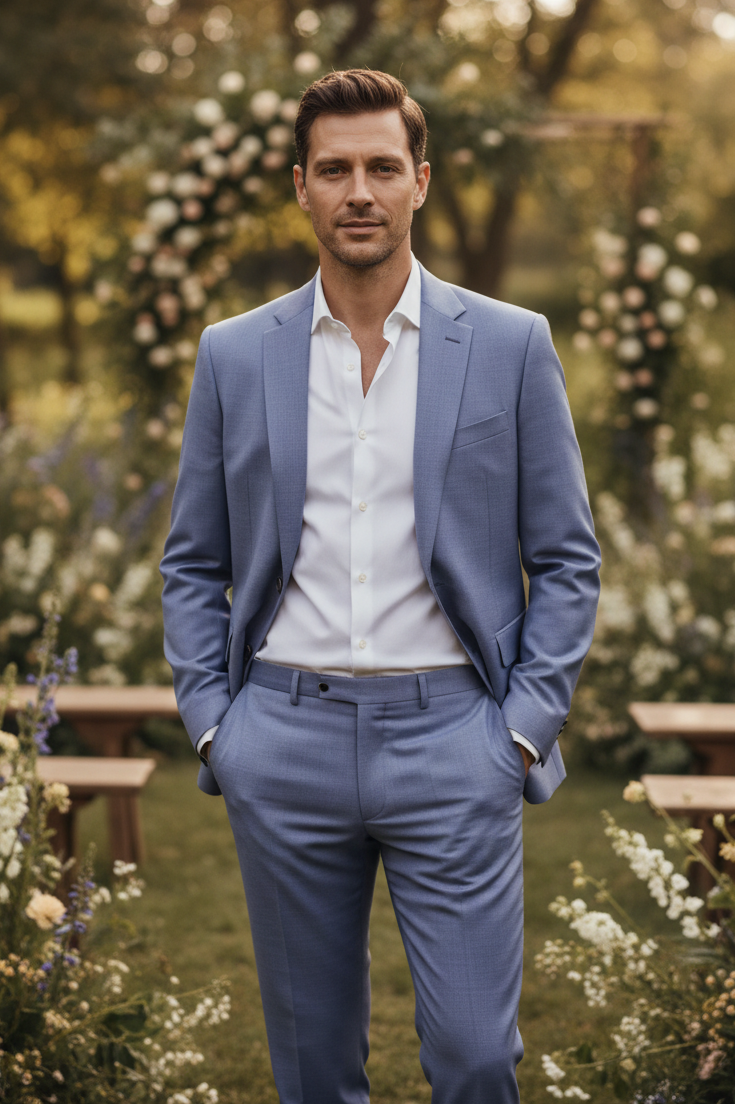 costume bleu lavande bleu ciel de mariage