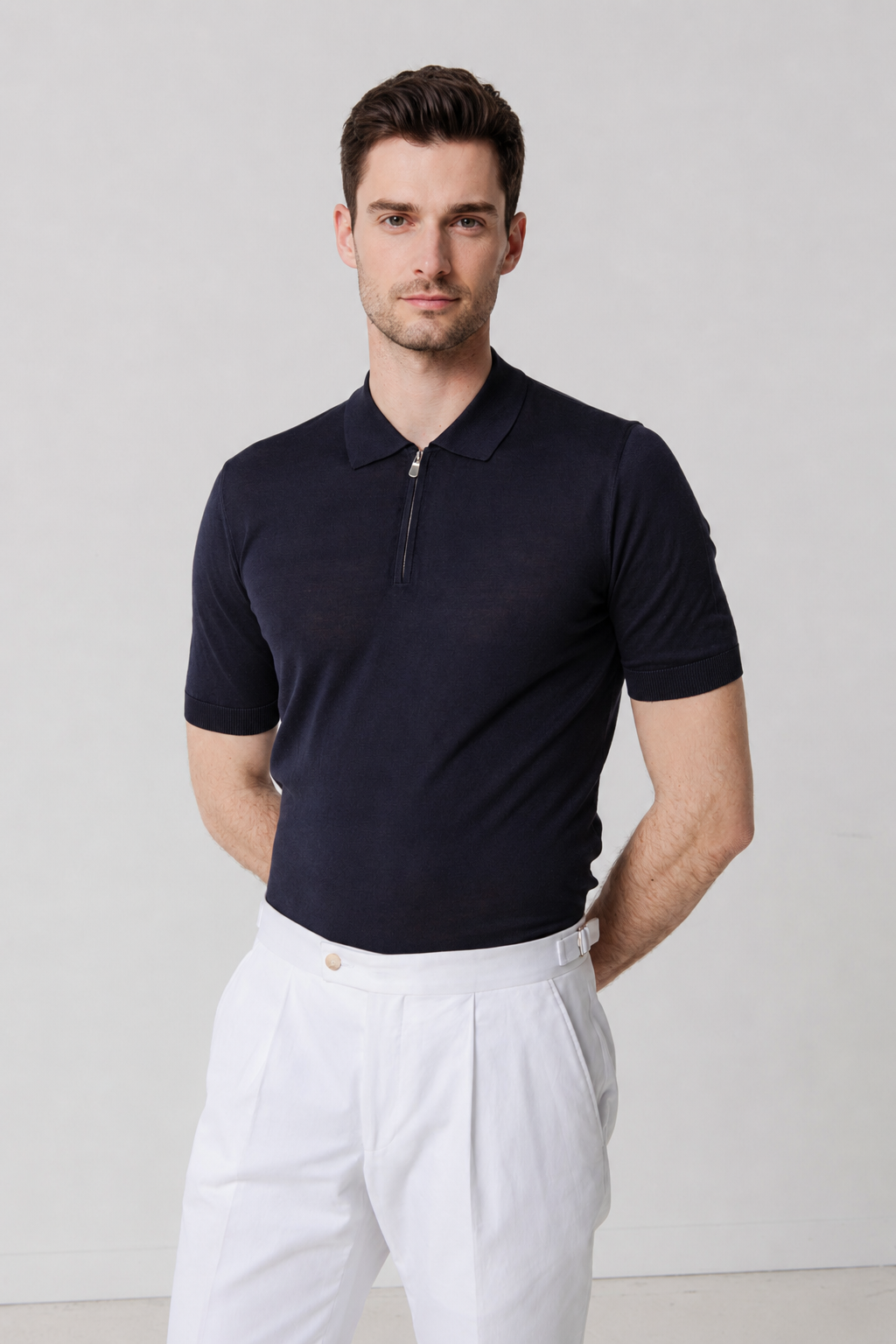 Polo Nico marine en coton et soie